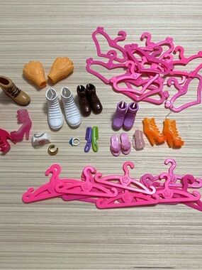 Barbie Branded Doll Accessories Set with Pink Hangers and Shoes